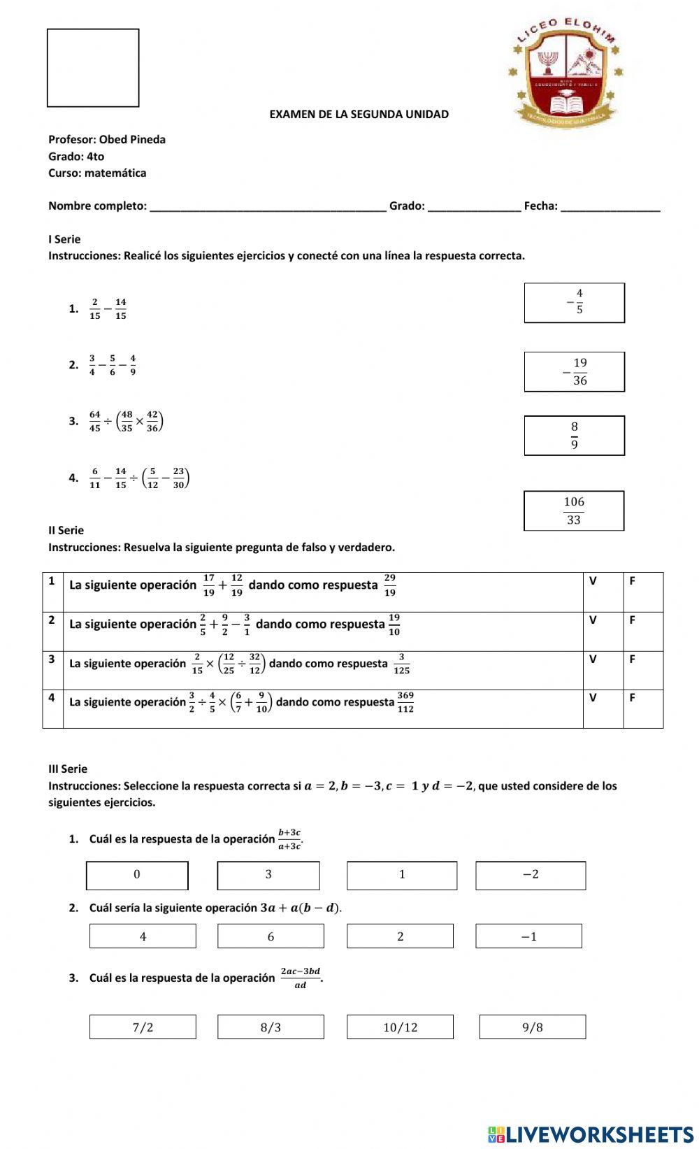 Examen de 4tos bachillerato