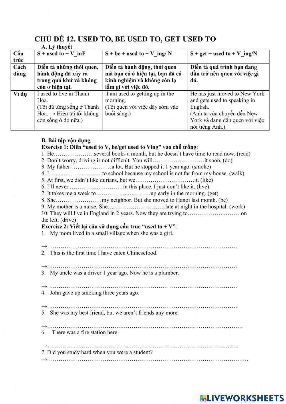 VLC chủ đề 12 used to