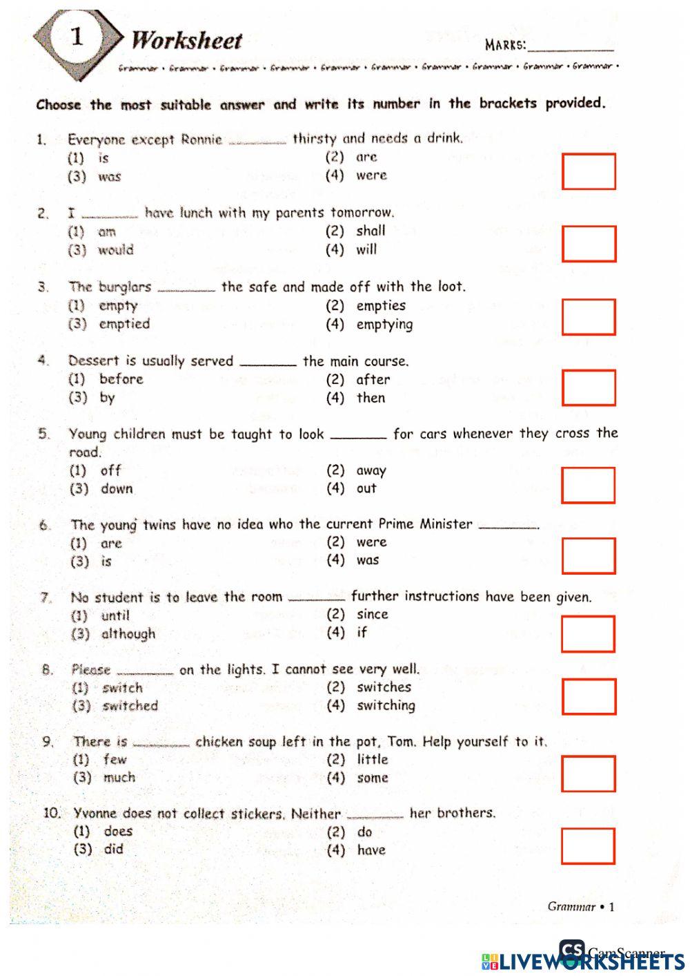 Grammar + vocab part a