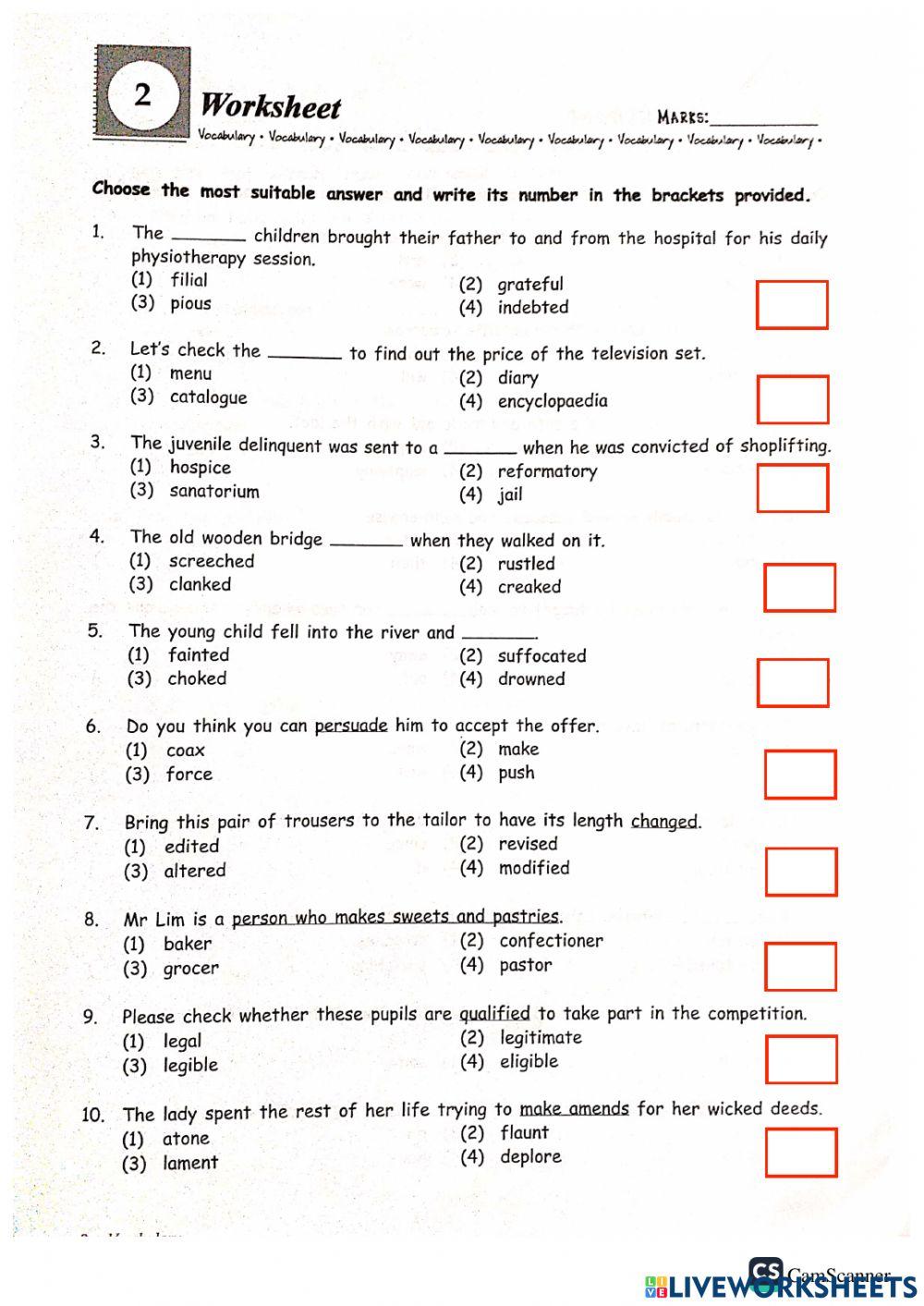 Grammar + vocab part a