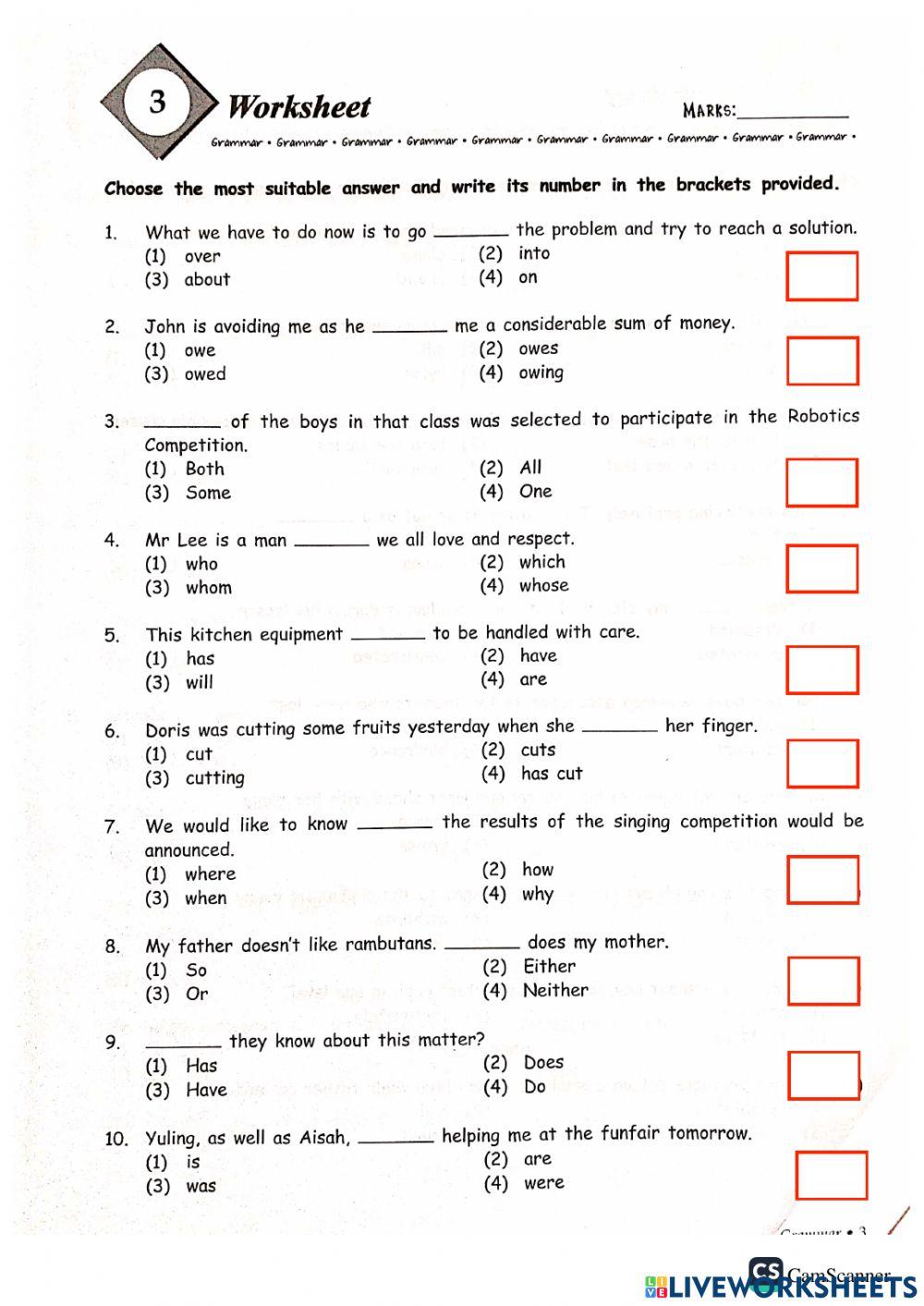 Grammar + vocab part a