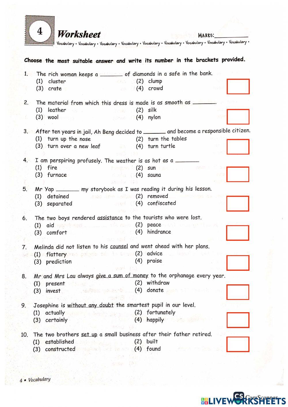 Grammar + vocab part a