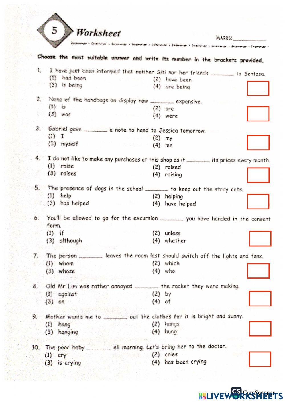Grammar + vocab part a
