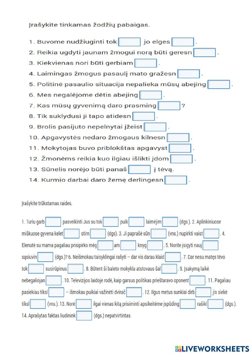 Linksnių reikšmės, rašyba. Dvejybiniai linksniai. Pa(si)tikrinimas