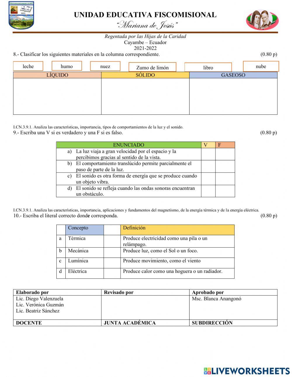 Evaluacion ciencias naturales