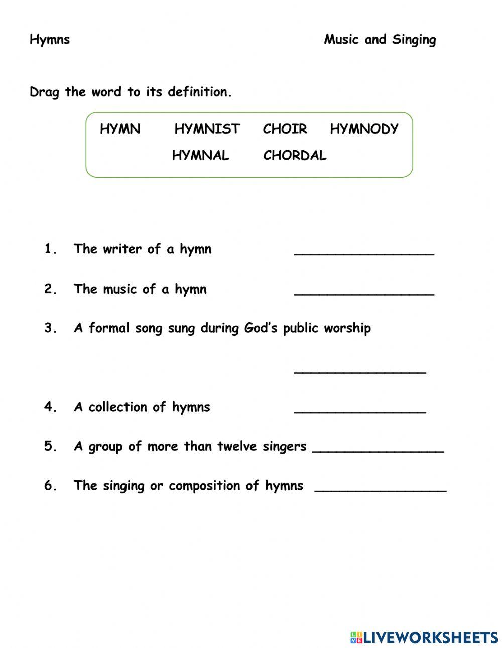 Hymn Worksheet