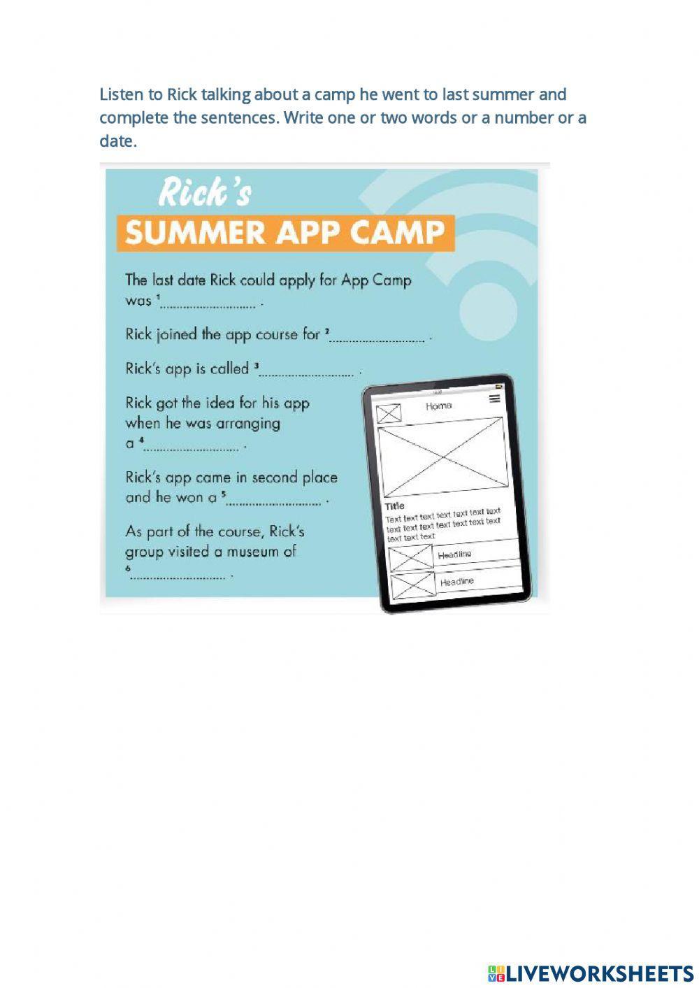 LISTENING:  Rick’s  SUMMER APP CAMP