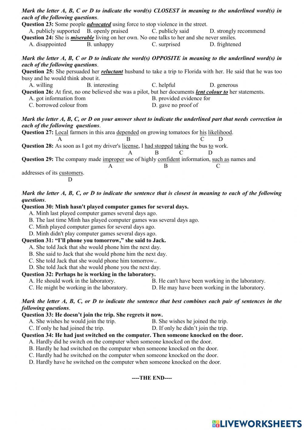 Practice mini test (34 sentences)