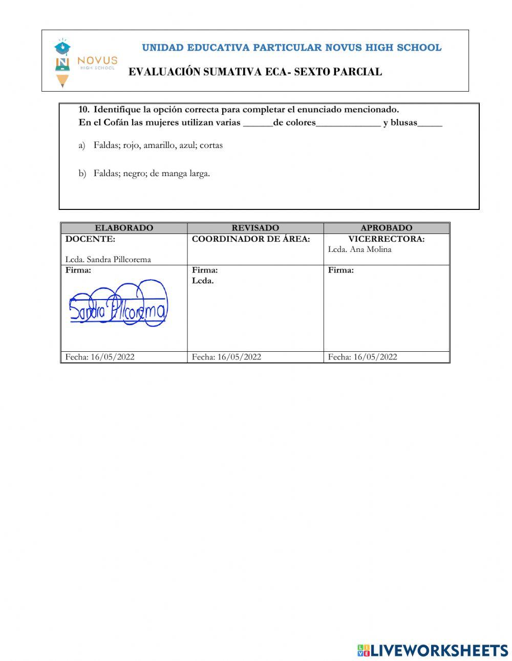 Evaluación sumativa eca
