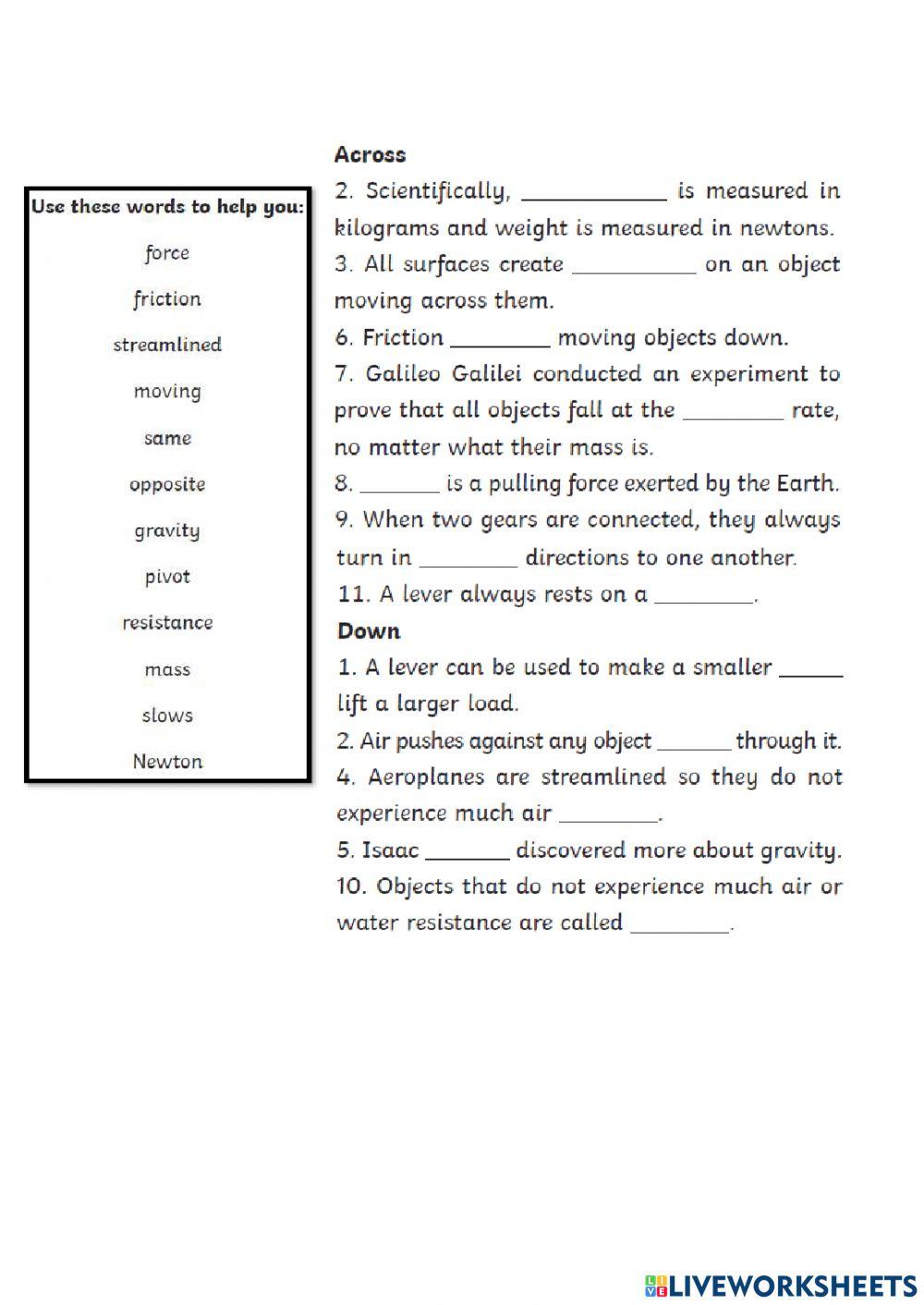 Forces crossword and wordsearch online exercise for Live Worksheets