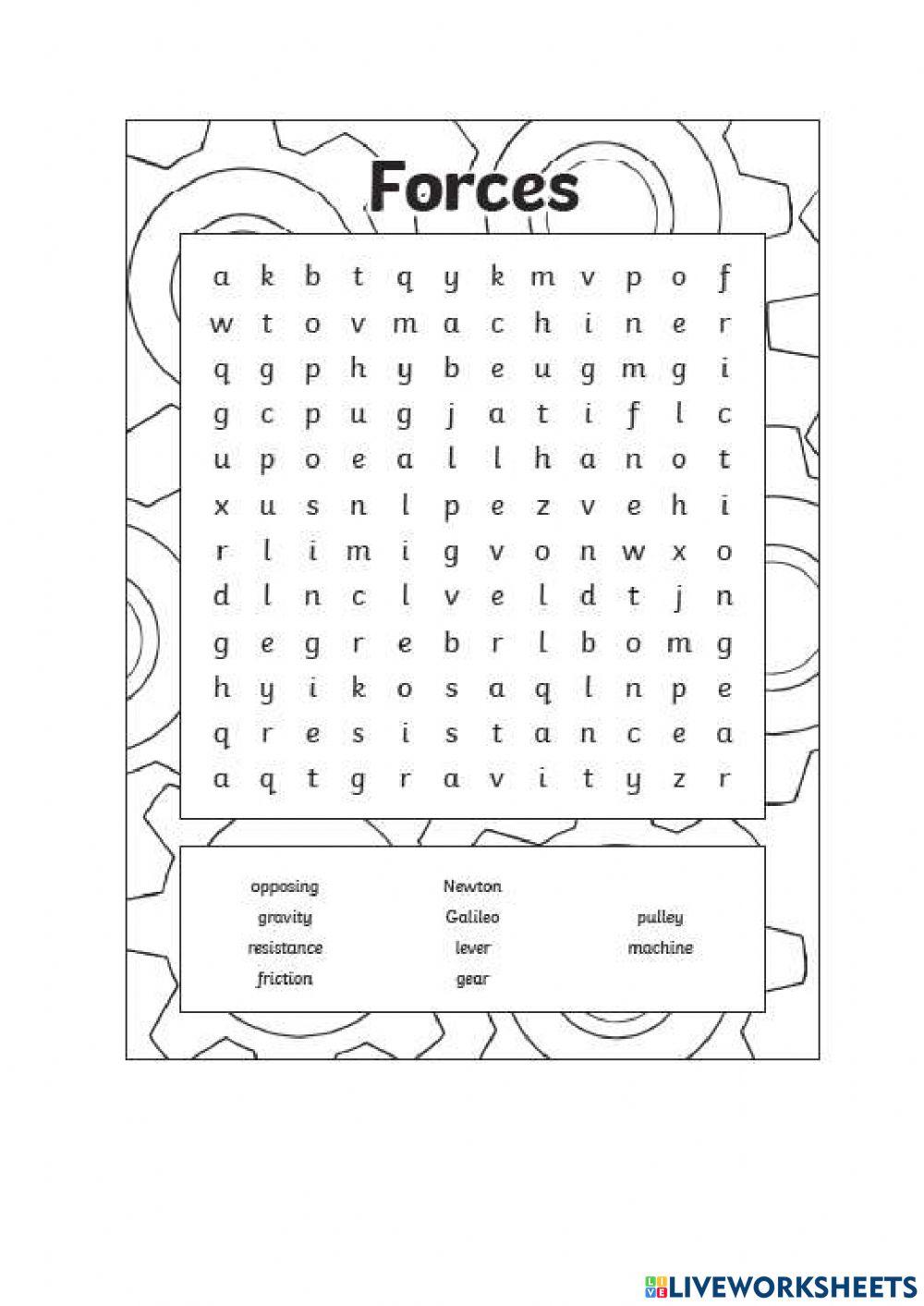 Forces crossword and wordsearch online exercise for Live Worksheets