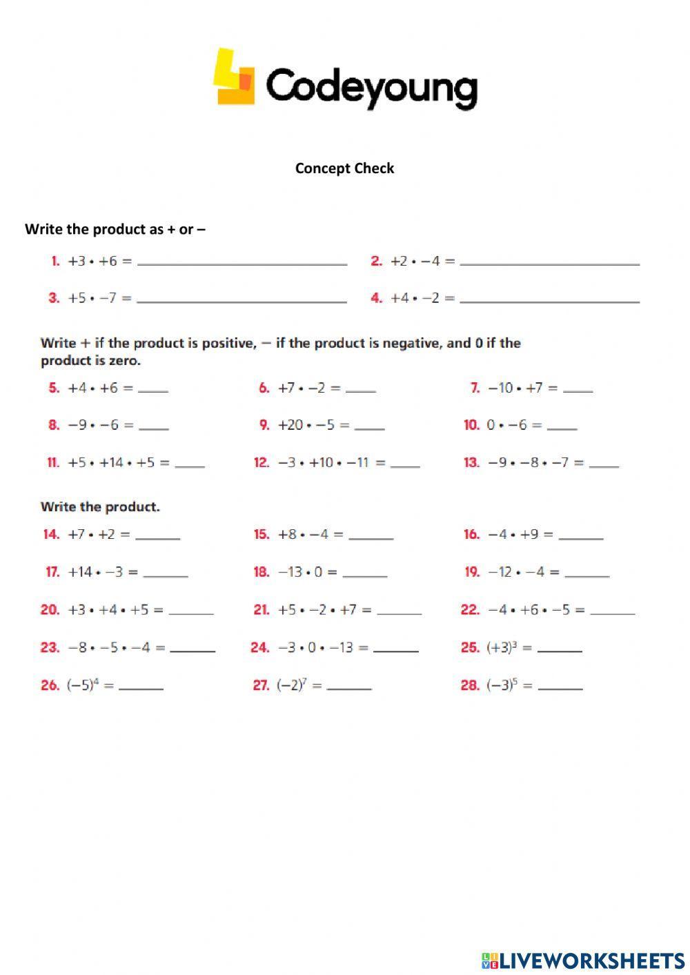 Applied Problems on Multiplication and Division of Integers Concept CW ...