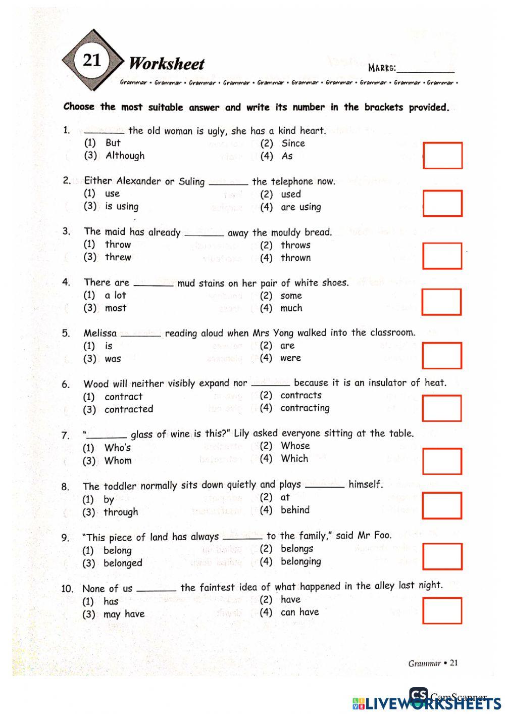 Grammar + vocab part e