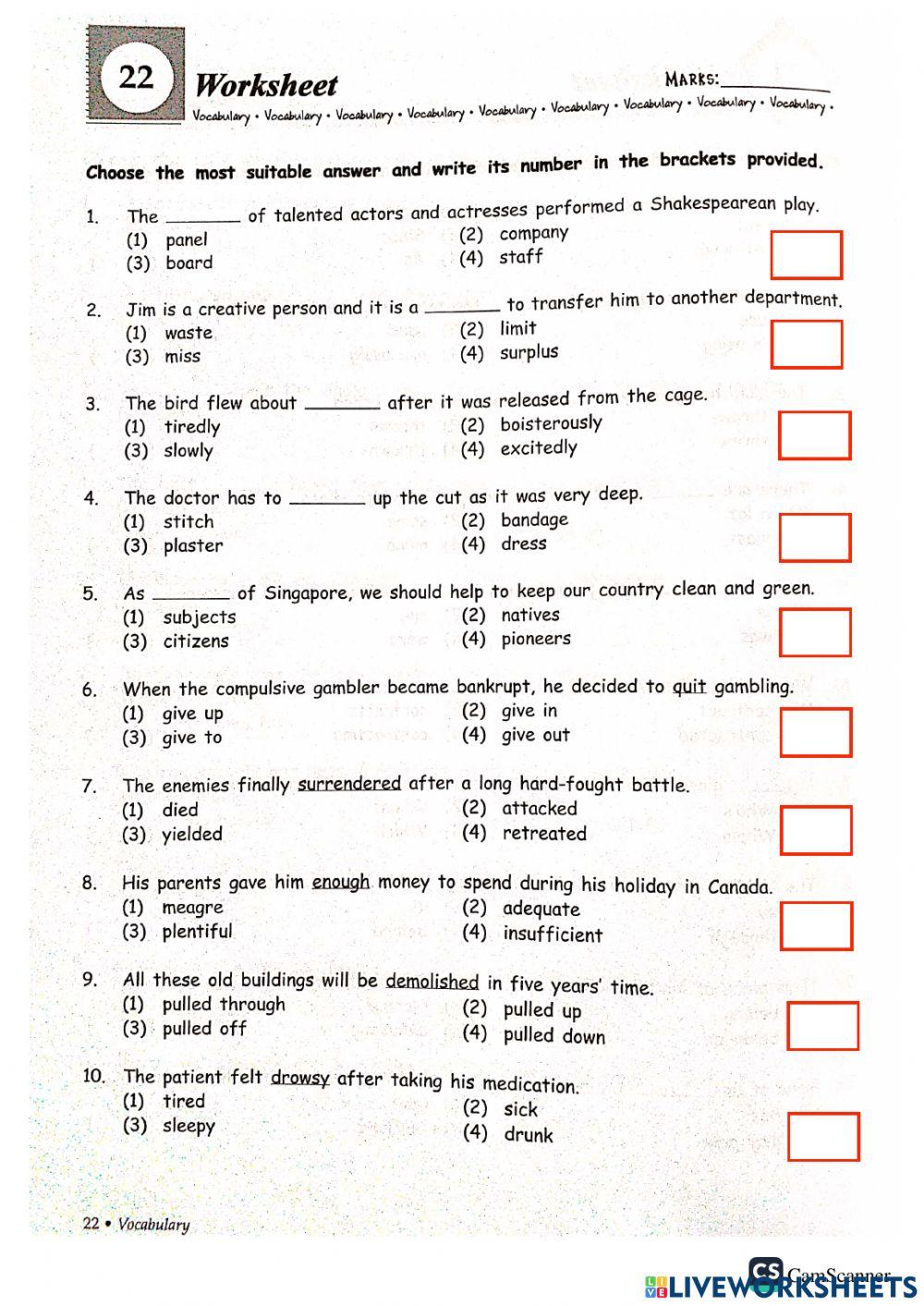 Grammar + vocab part e