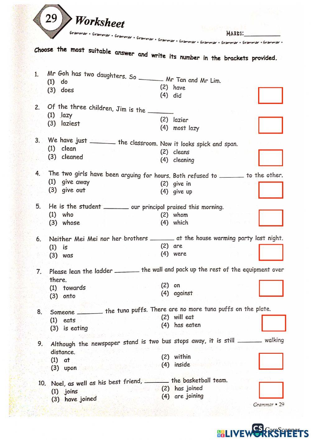 Grammar + vocab part f