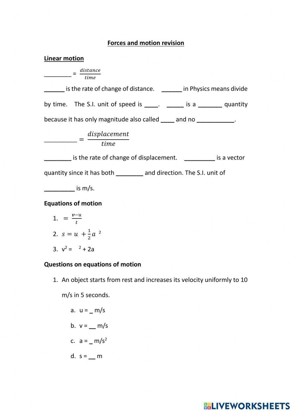 Linear Motion Worksheet