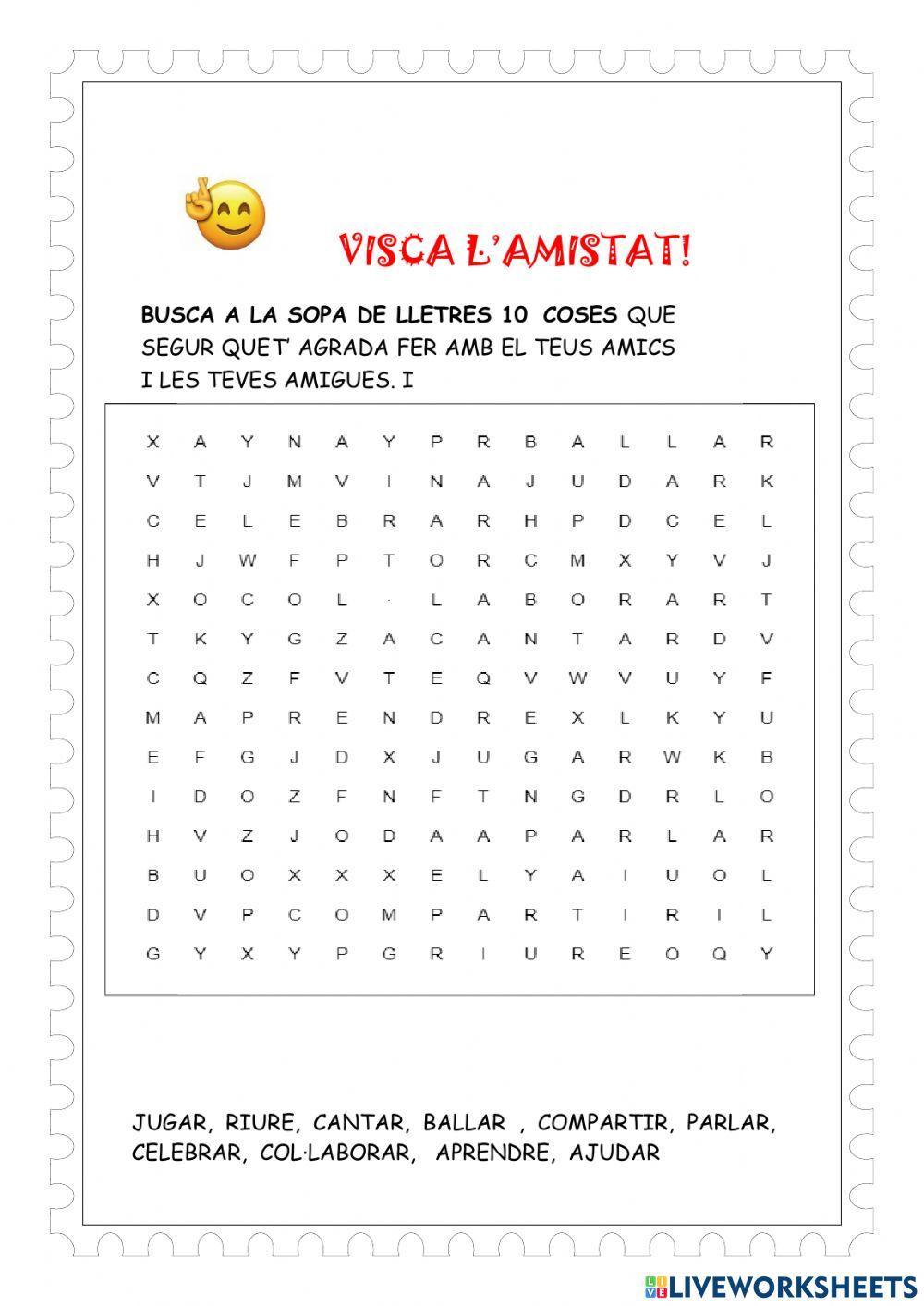 Sopa de lletres L'amistat