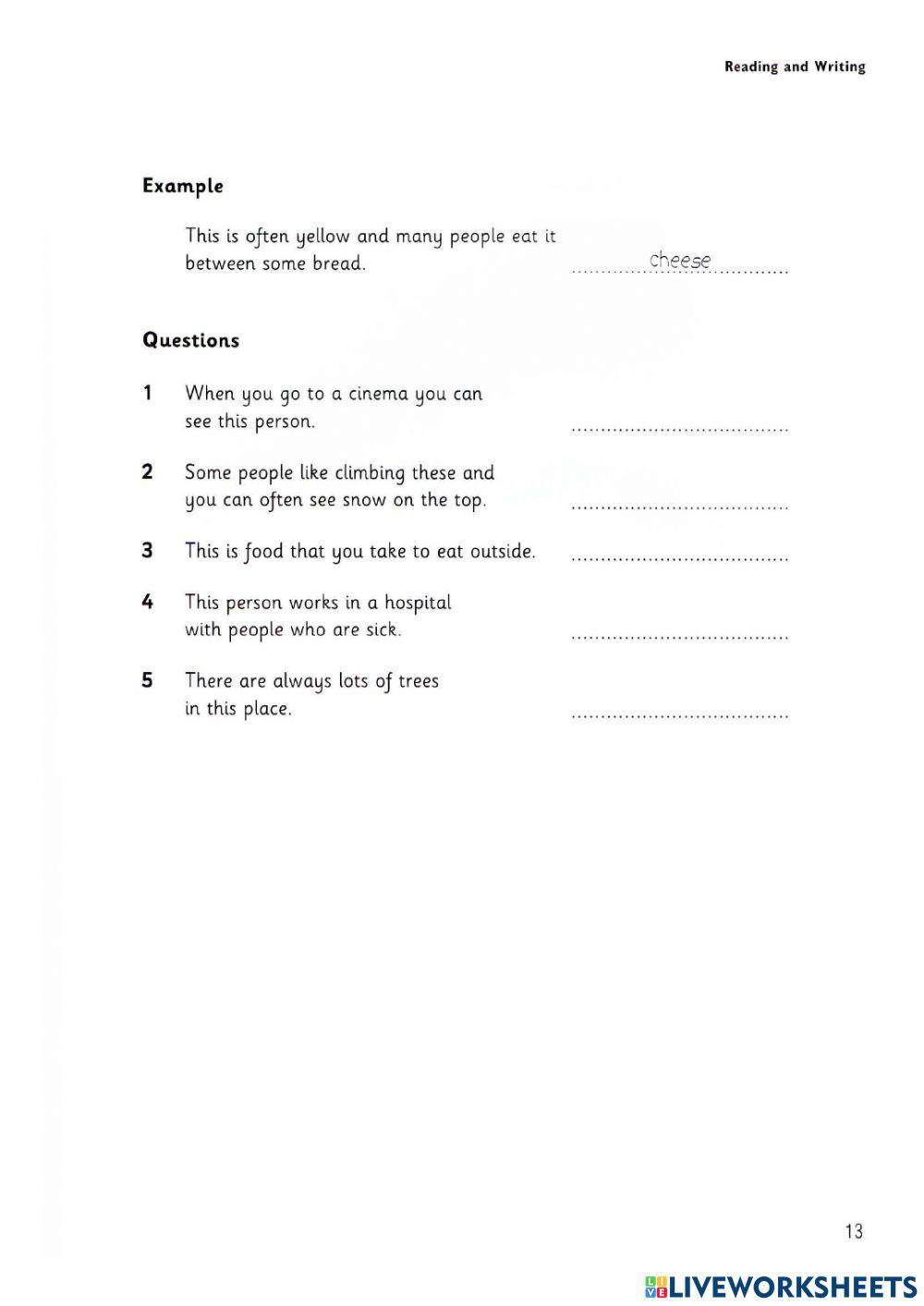 Movers 2 TEST 1 Reading