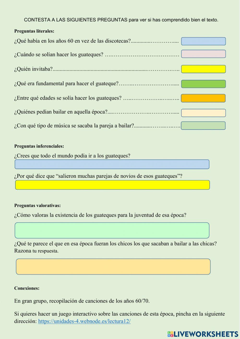Lectura comprensiva sobre los Guateques