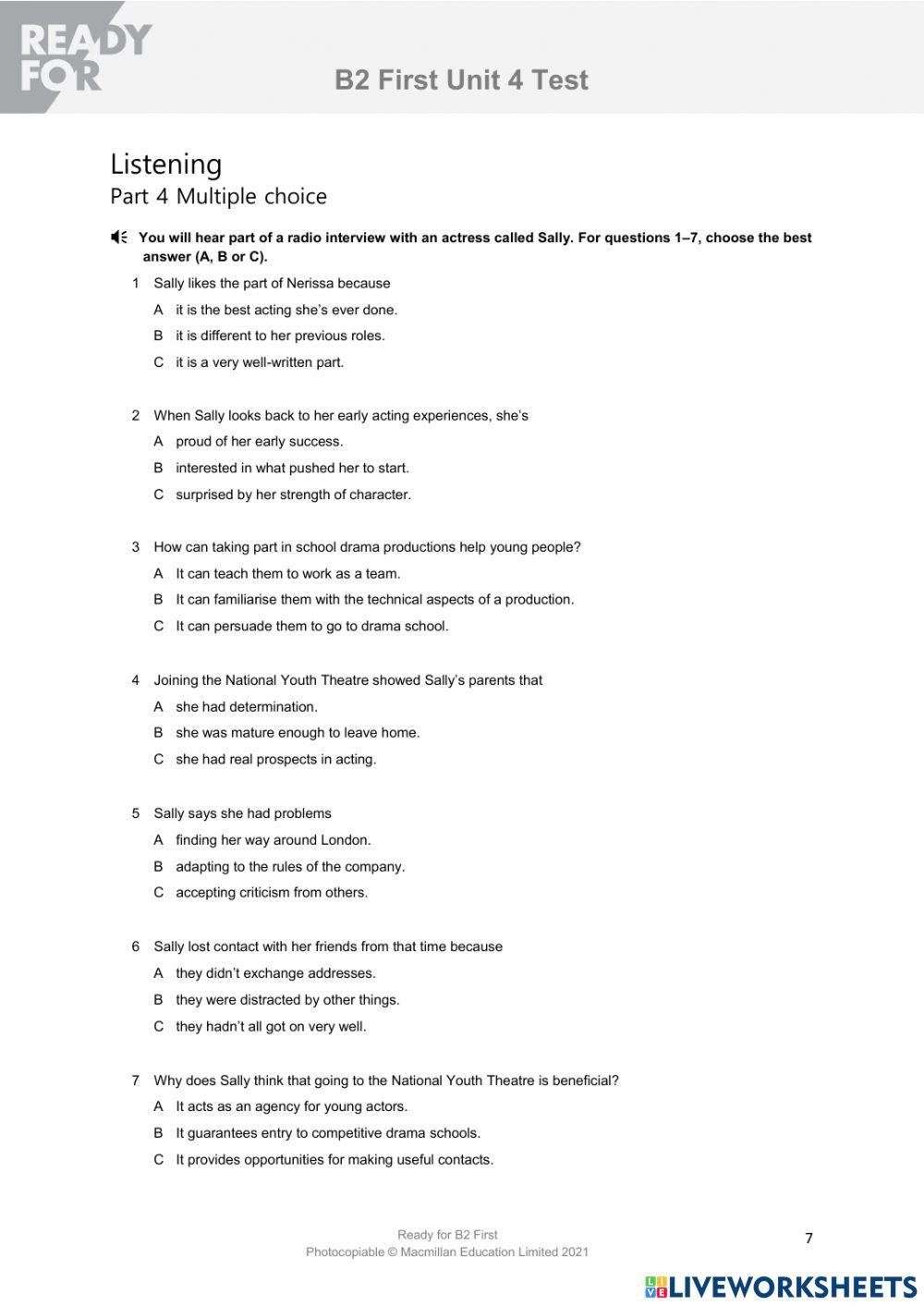 READY FOR B2 TEST UNIT 4