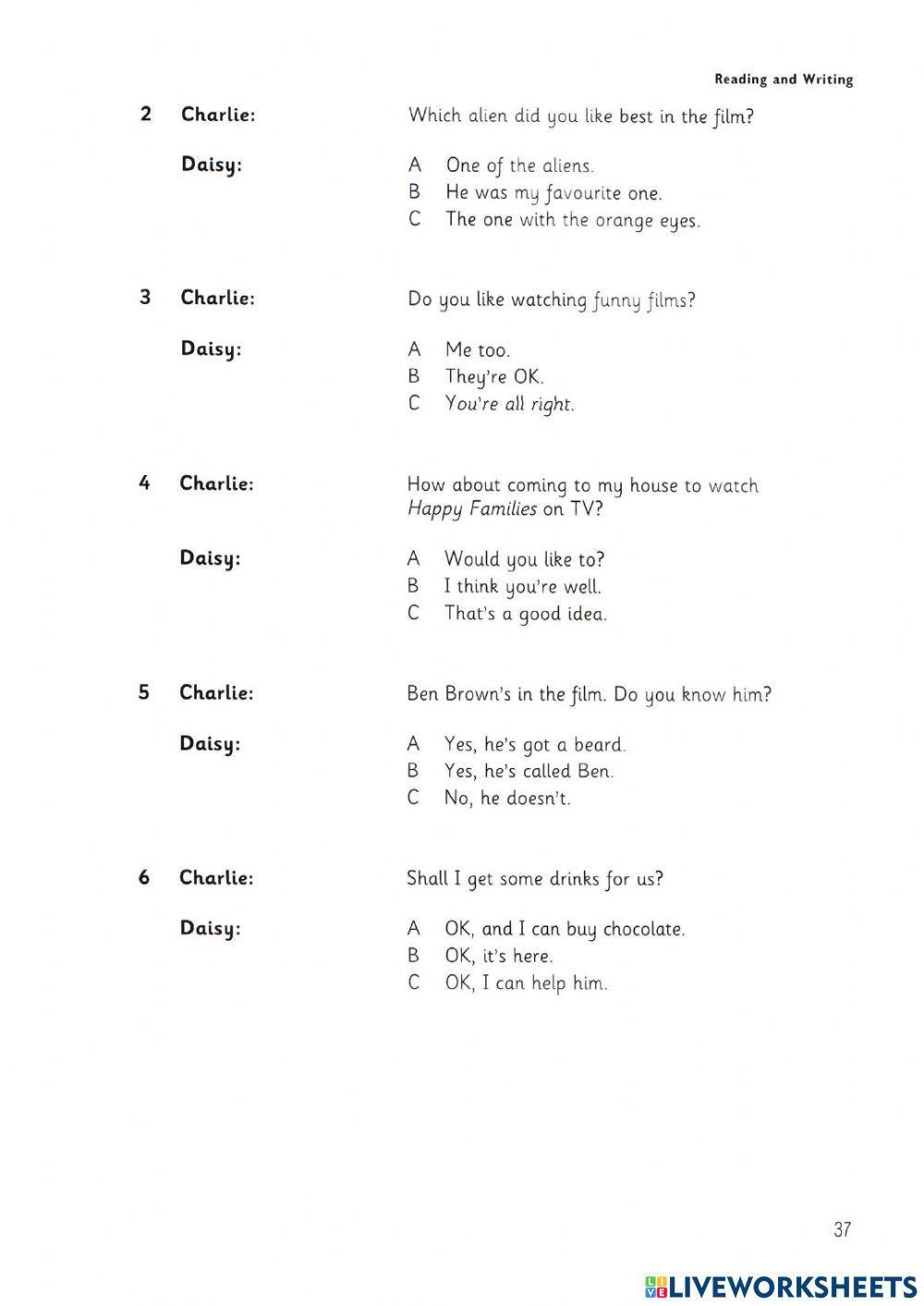 Movers 2 test 2 Reading, Writing