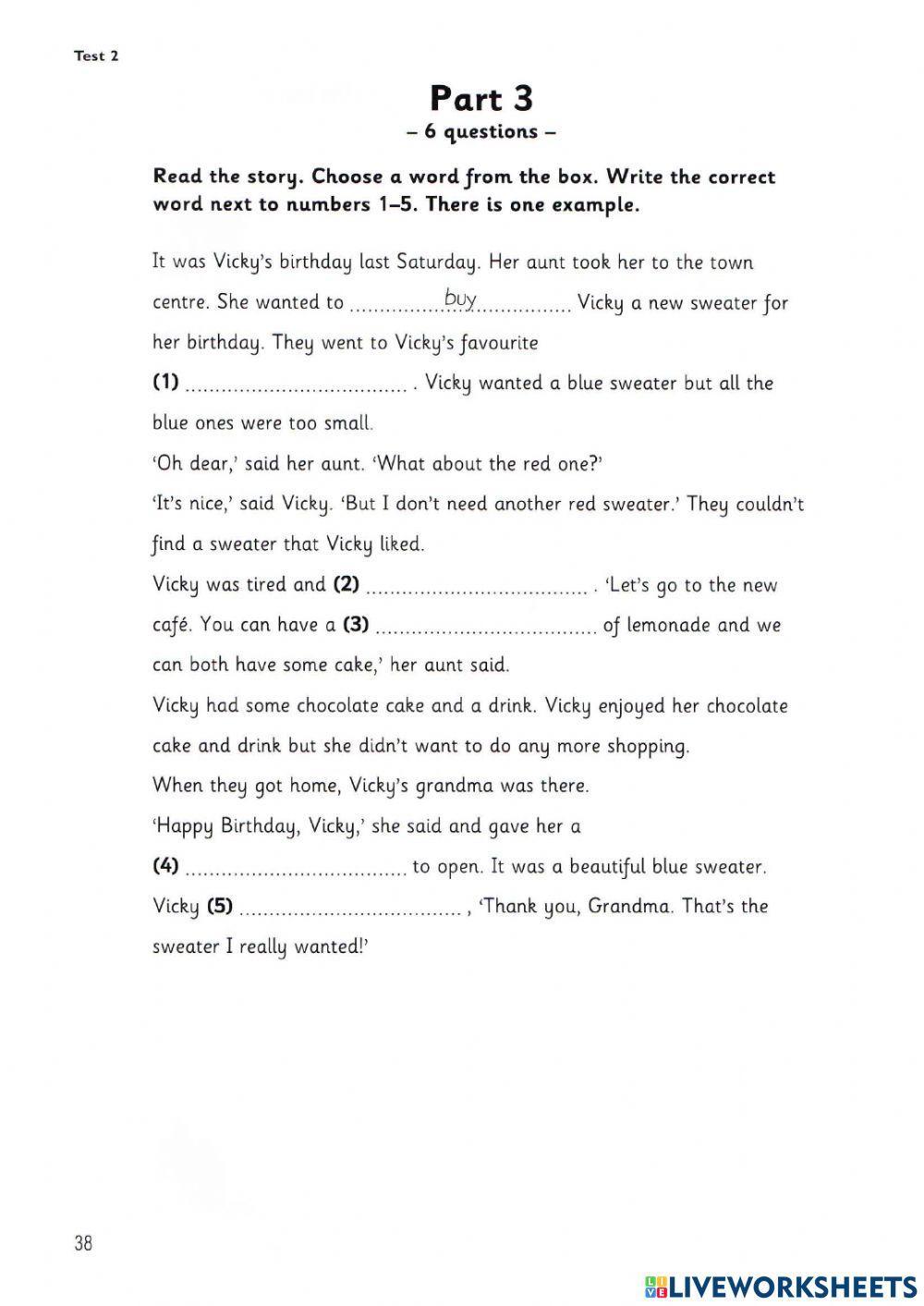 Movers 2 test 2 Reading, Writing