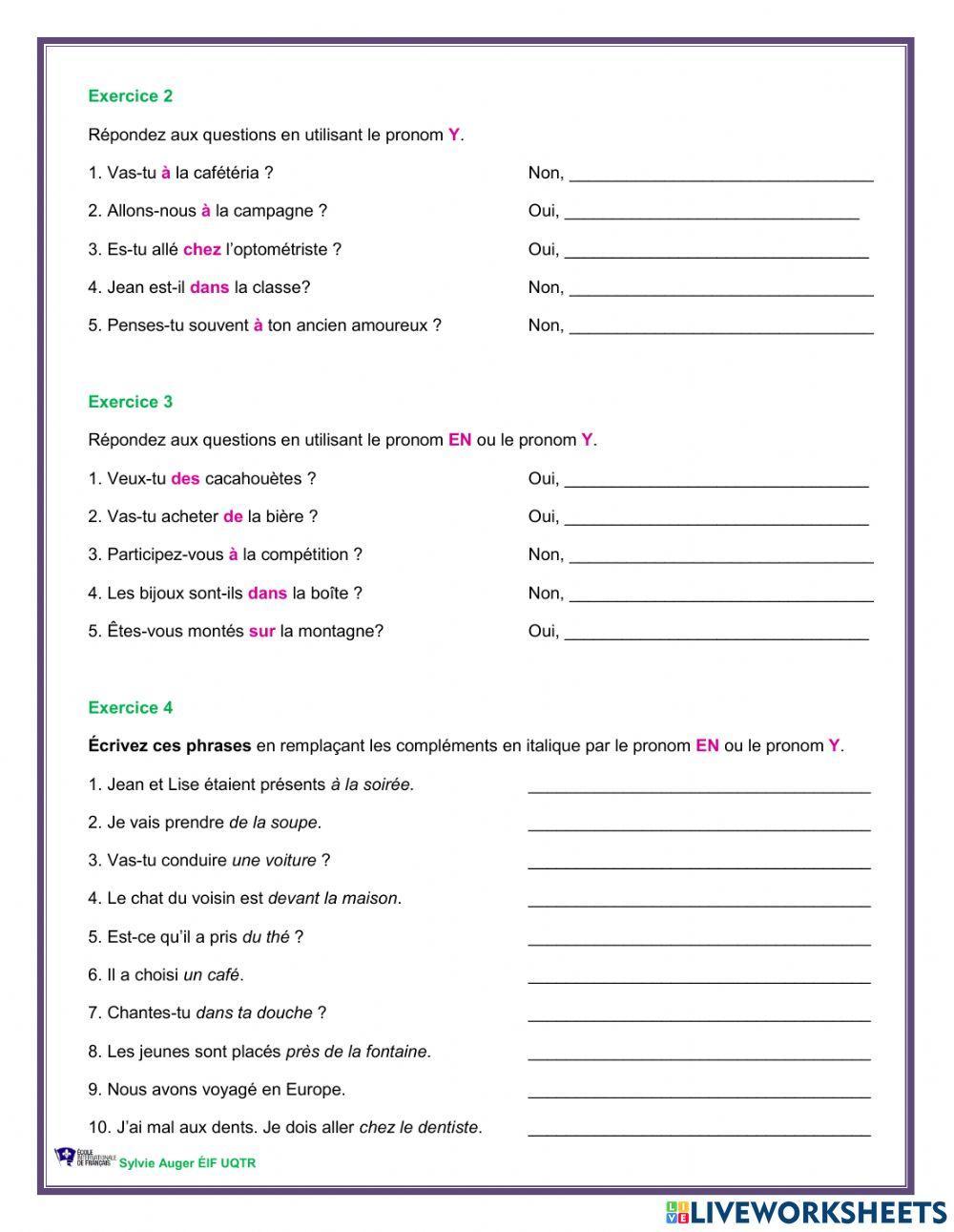 Pronoms Y et EN