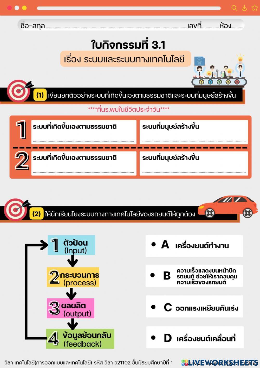 3.1 เรื่อง ระบบและระบบทางเทคโนโลยี