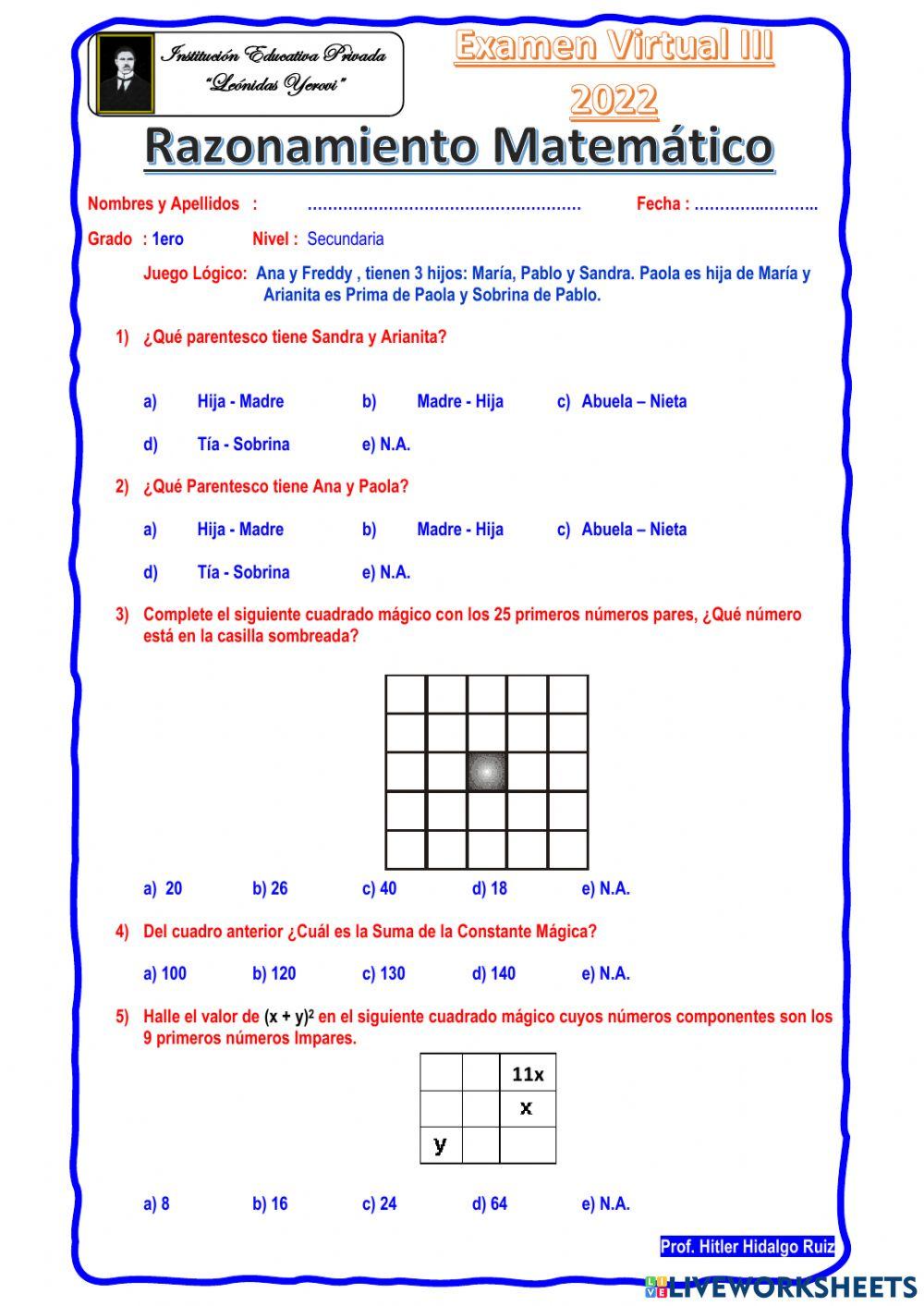Razonamiento Matemático 1ero Sec