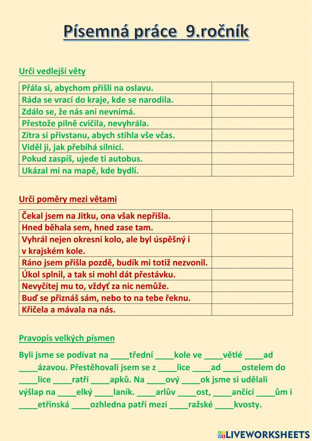 Písemka 9.ročník Písemka 9.ročník
