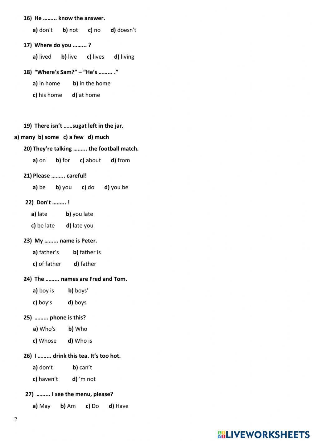 Diagnostic test A1 A2