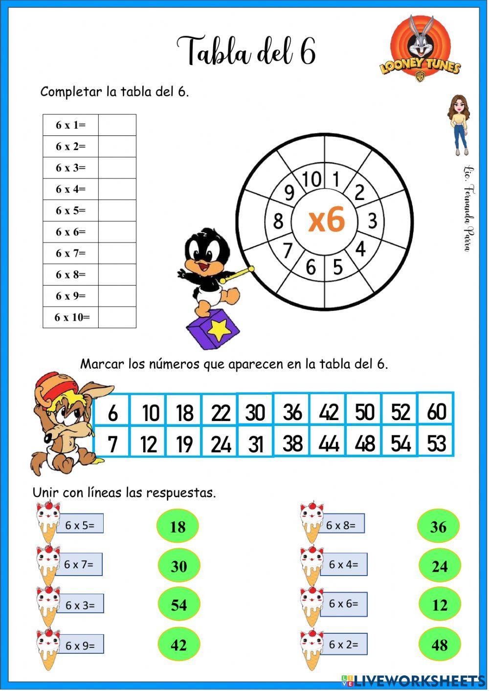 Fichas Tabla Del 6 Tabla del 6 exercise for Tercero de Primaria | Live Worksheets