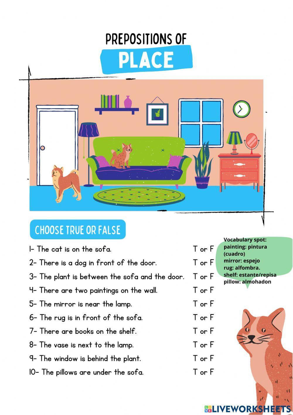 Prepositiom of place true or false