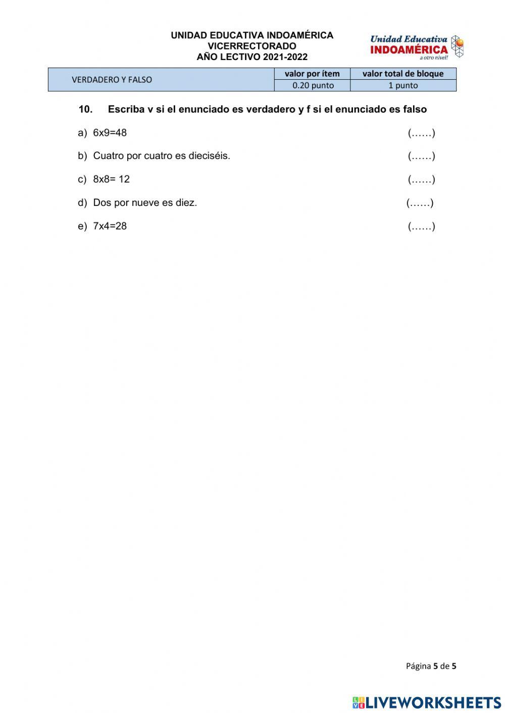 Evaluaciòn de matemàtica