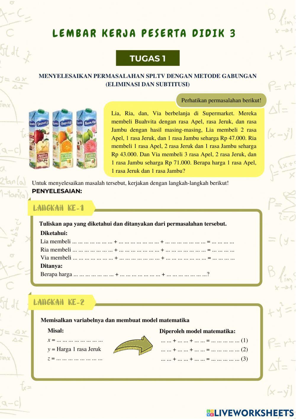 SPLTV (Metode Eliminasi dan Substitusi)