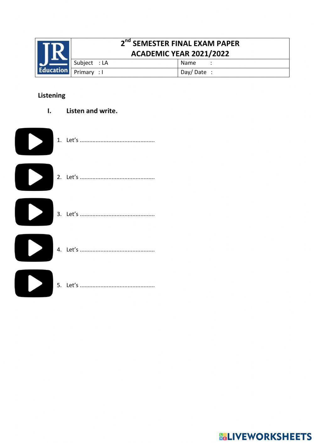 2nd Final Semester Test P1