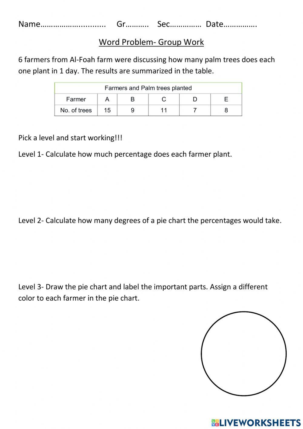 Pie Chart Worksheets