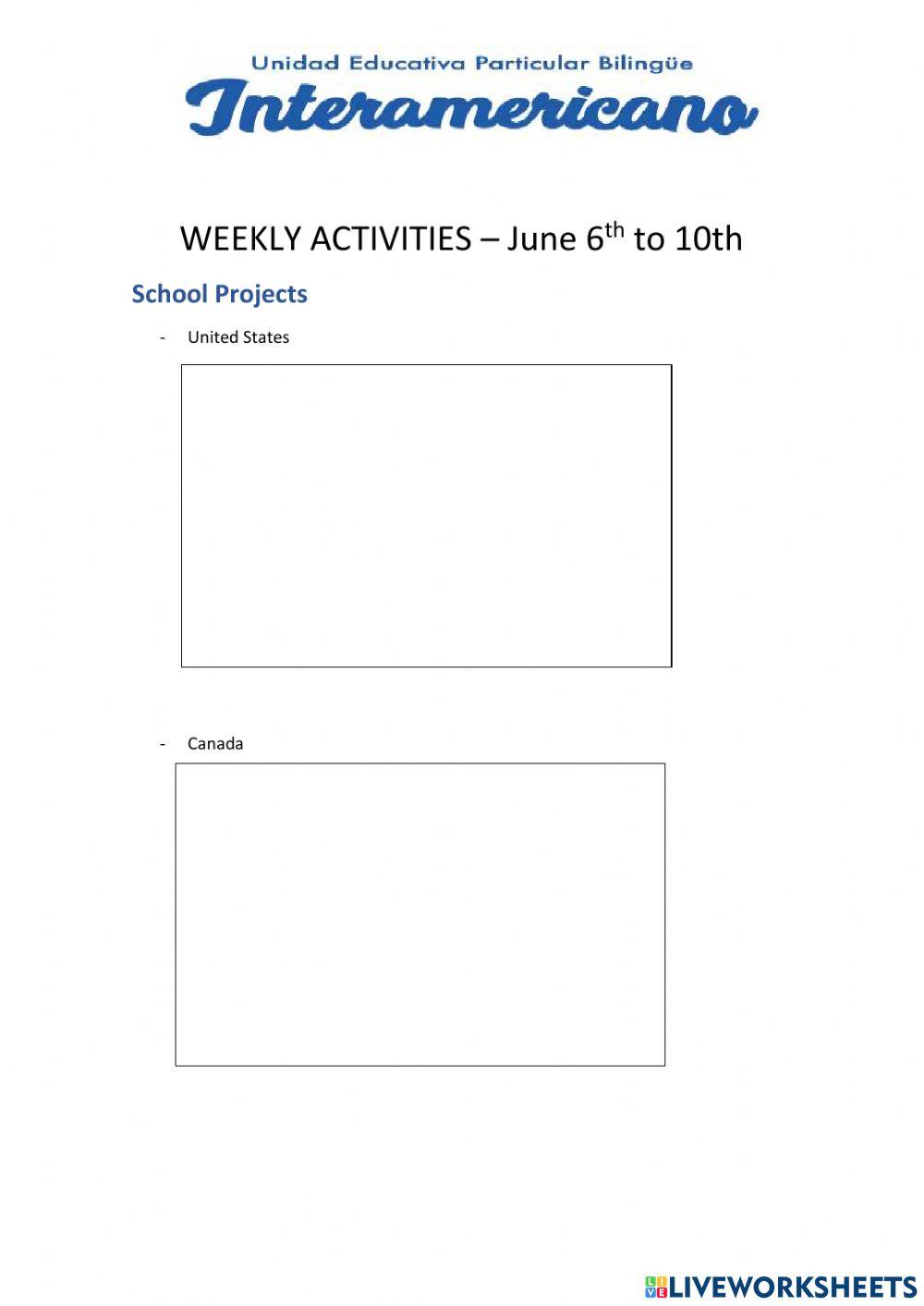 Weekly activities 2