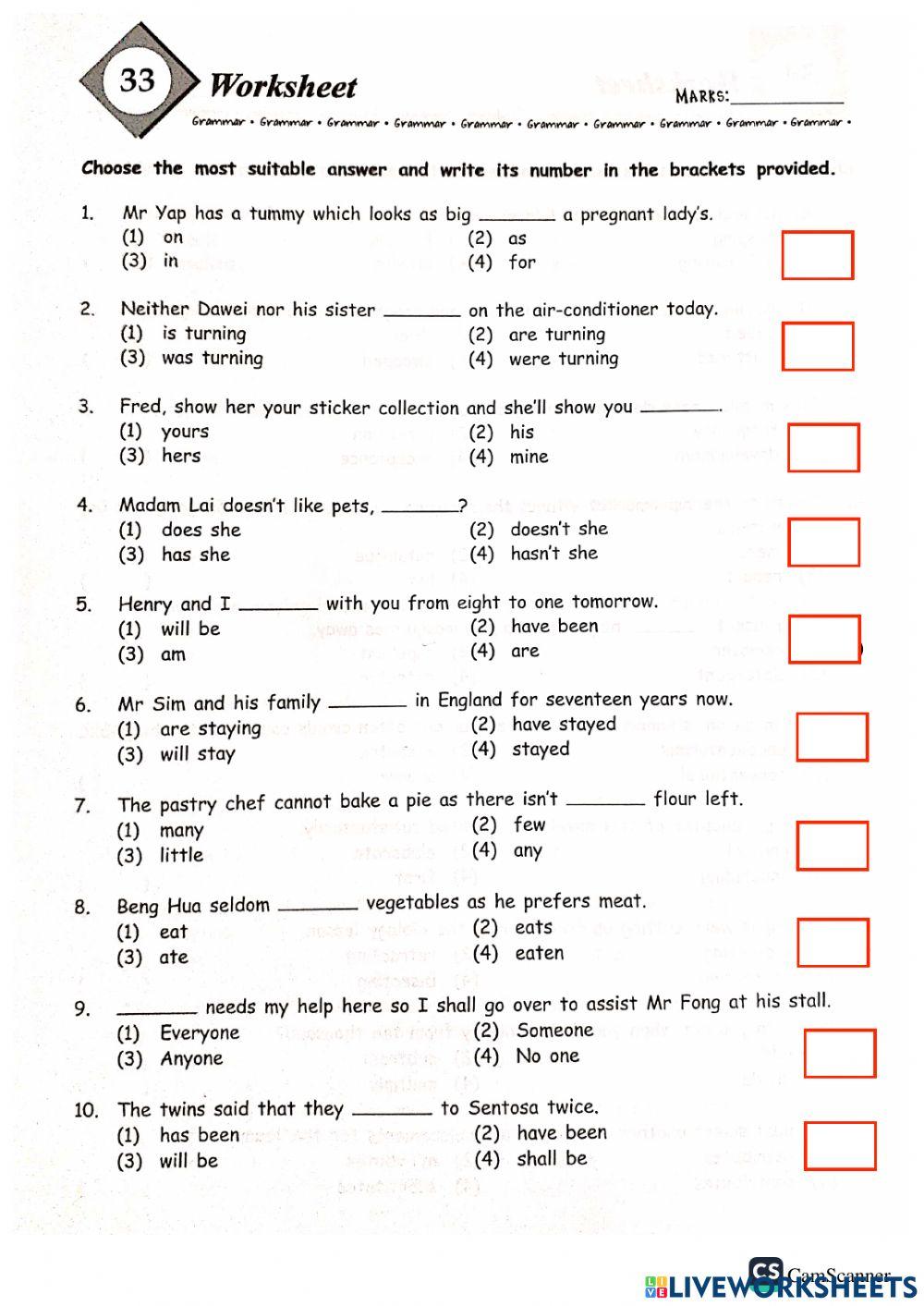 Grammar + vocab part g