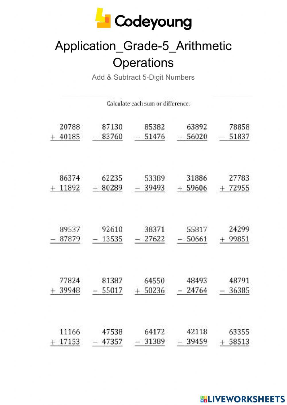 Application-Add & Subtract 5-Digit Numbers