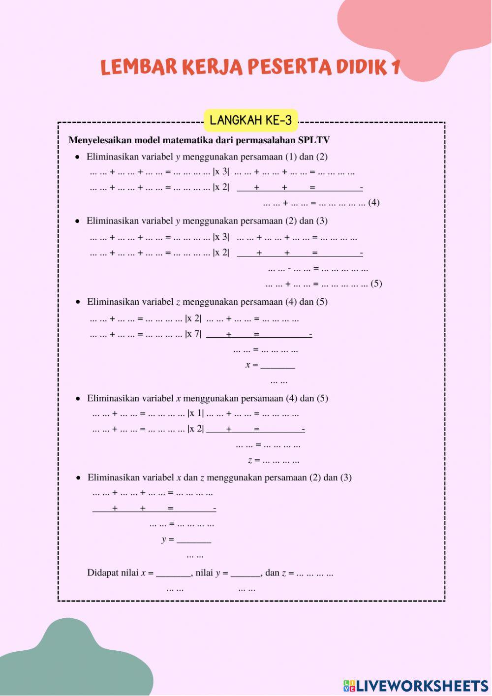 SPLTV (Metode Eliminasi)