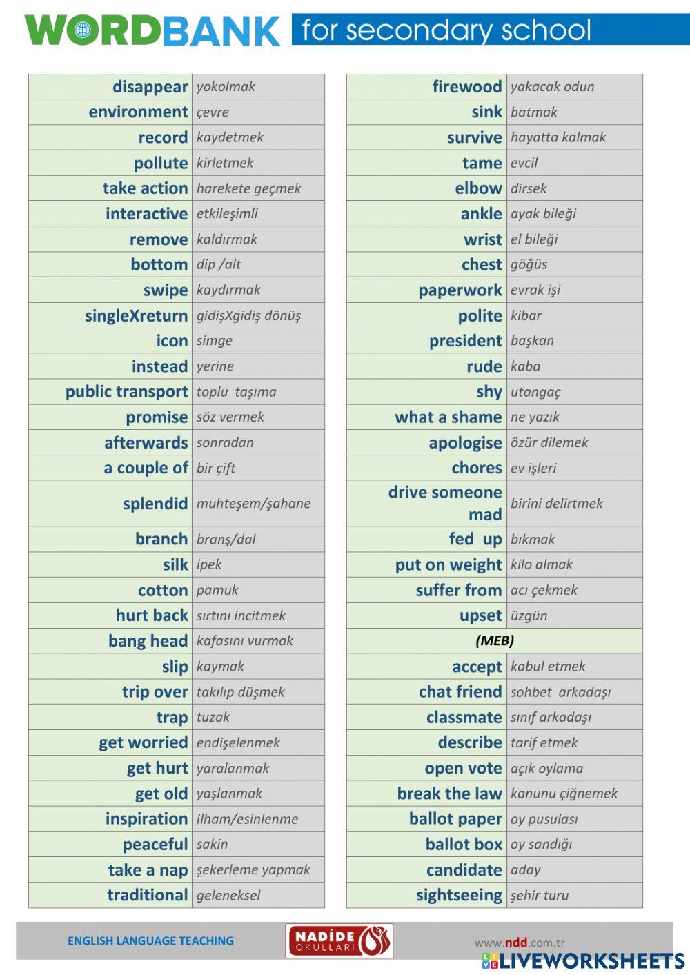 Wordbank 2021-2022 for 6th Grades