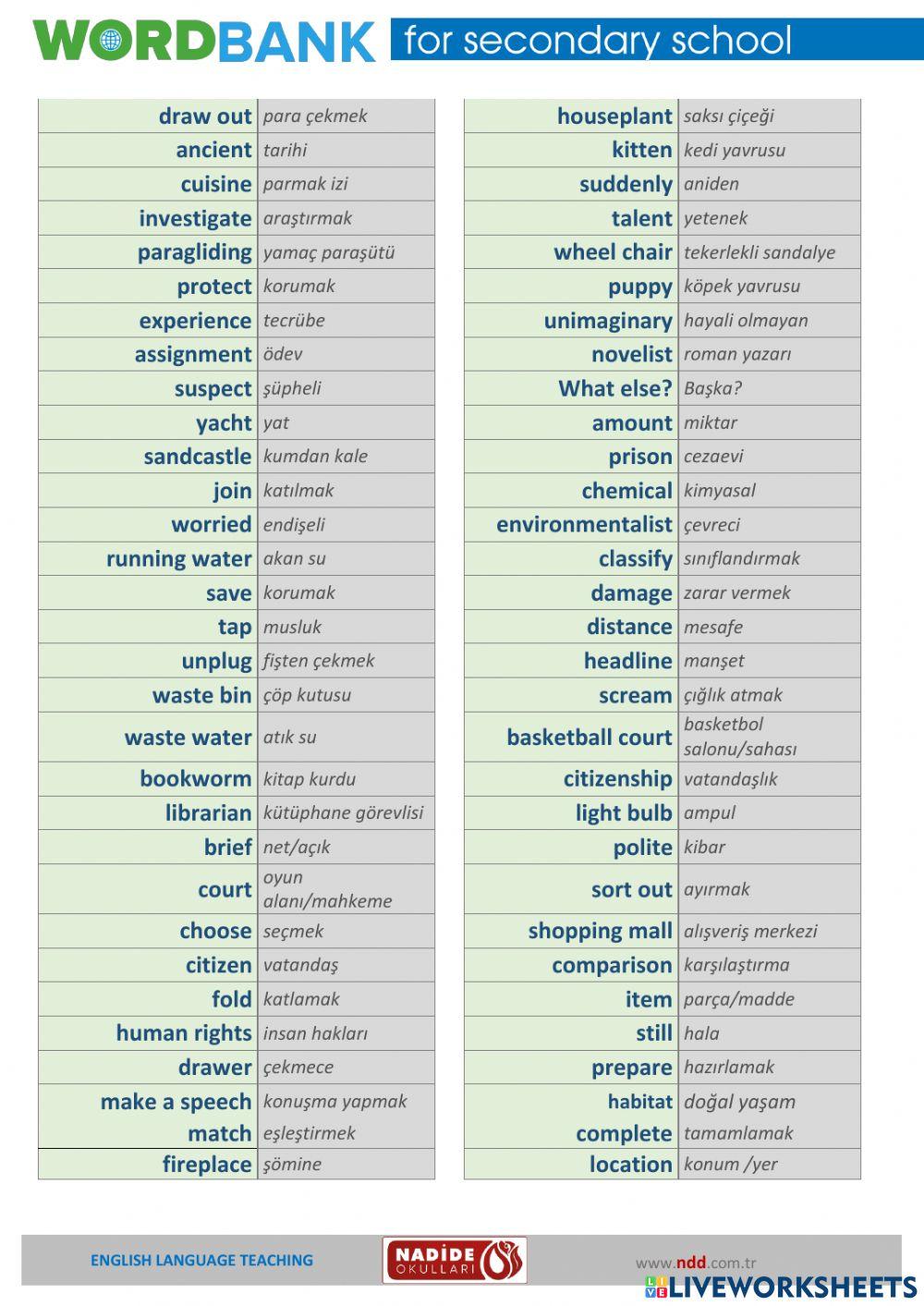 Wordbank 2021-2022 for 6th Grades