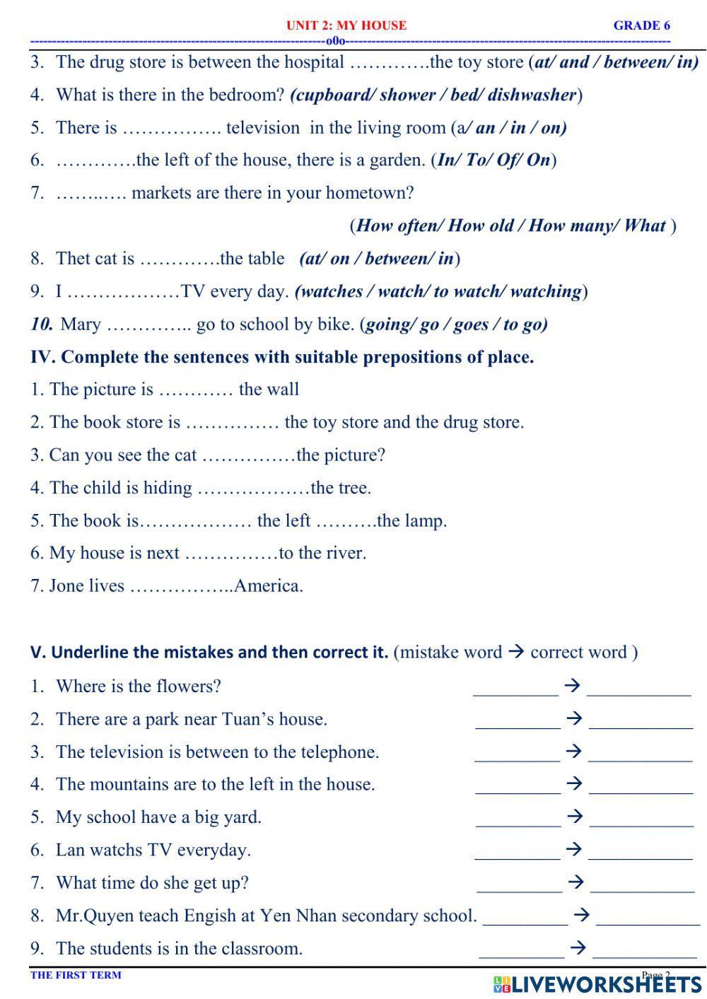 English 6 - Unit 2 - My home - Practice 2.2