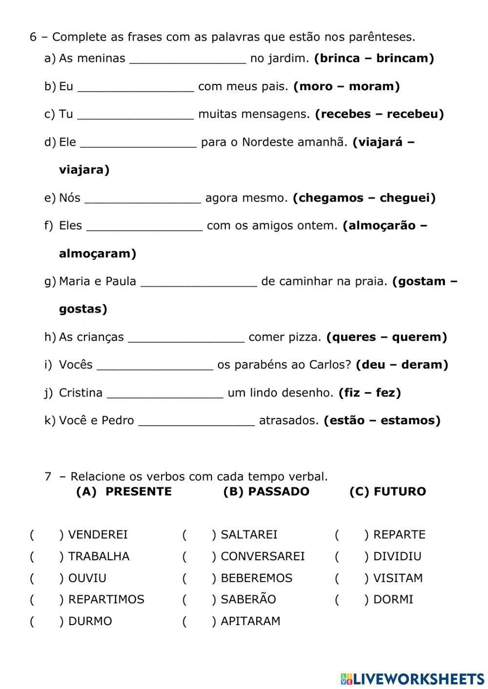 Substantivos, adjetivo e verbos