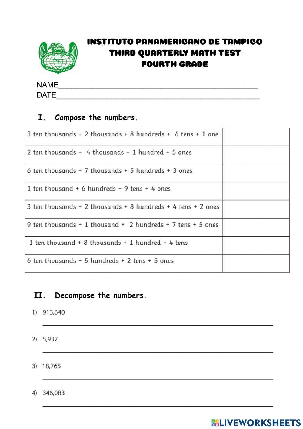 MATH EXAM. 4th grade