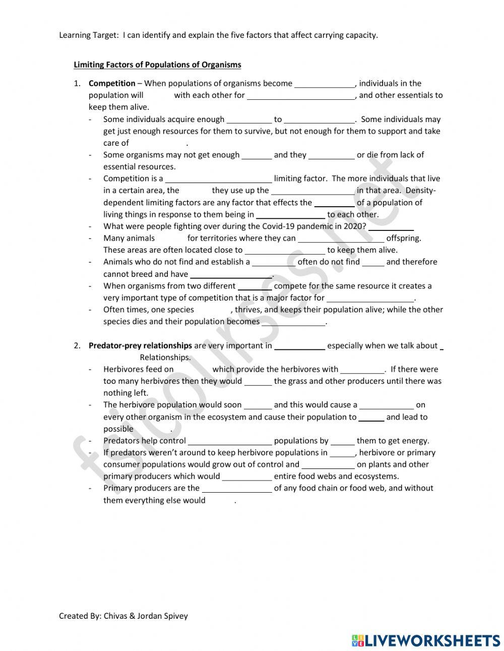 Carrying Capacity - Limiting Factors Video Notes