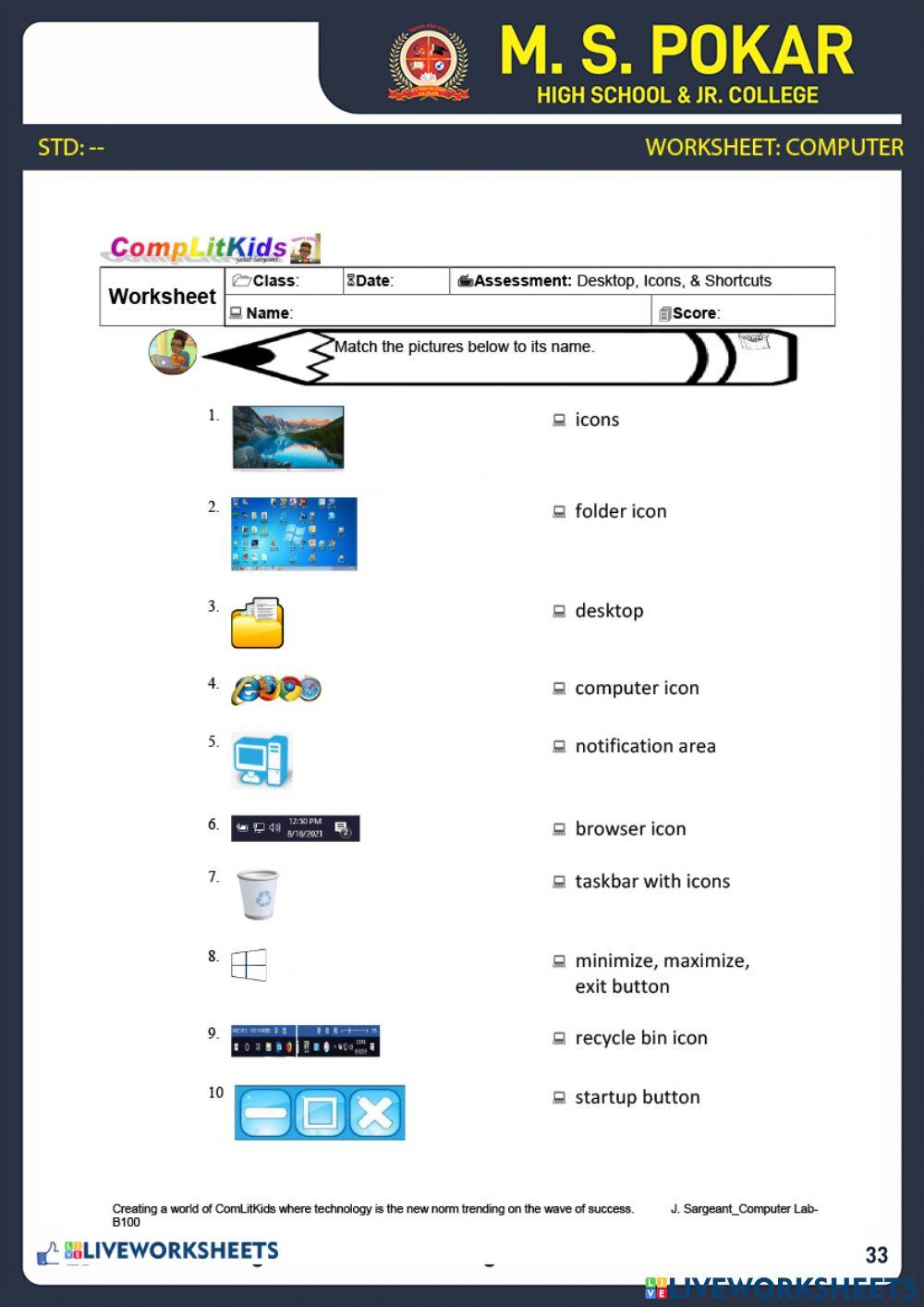 Computer online exercise for 1-4 | Live Worksheets