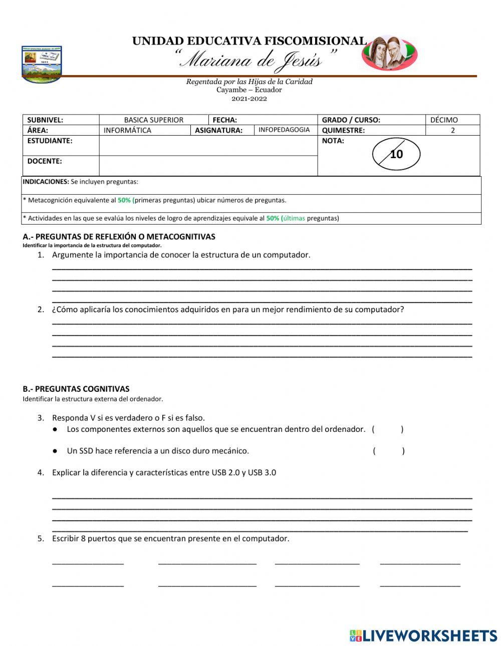 Decimo eva worksheet | Live Worksheets