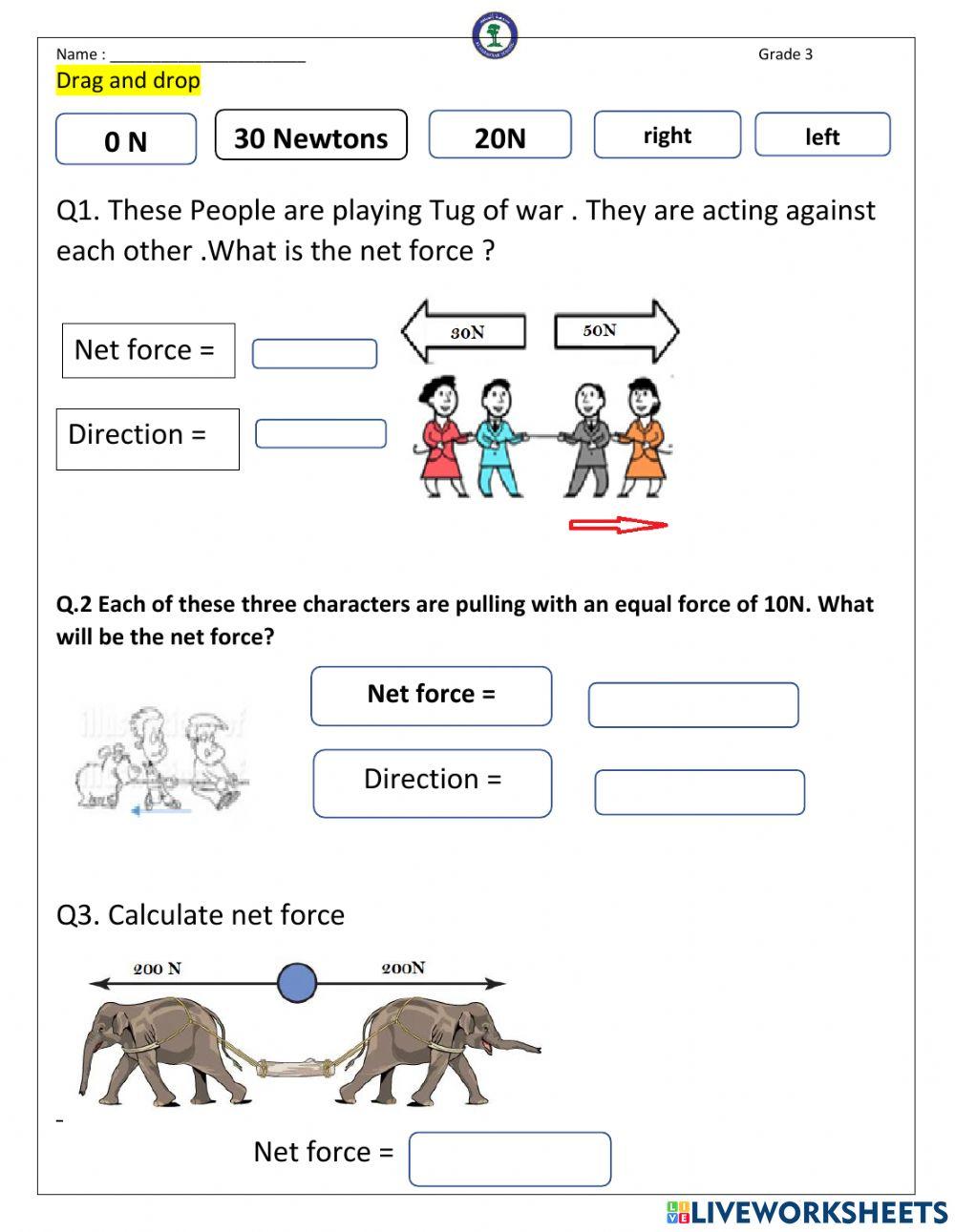 Calculate net force online exercise for live worksheets